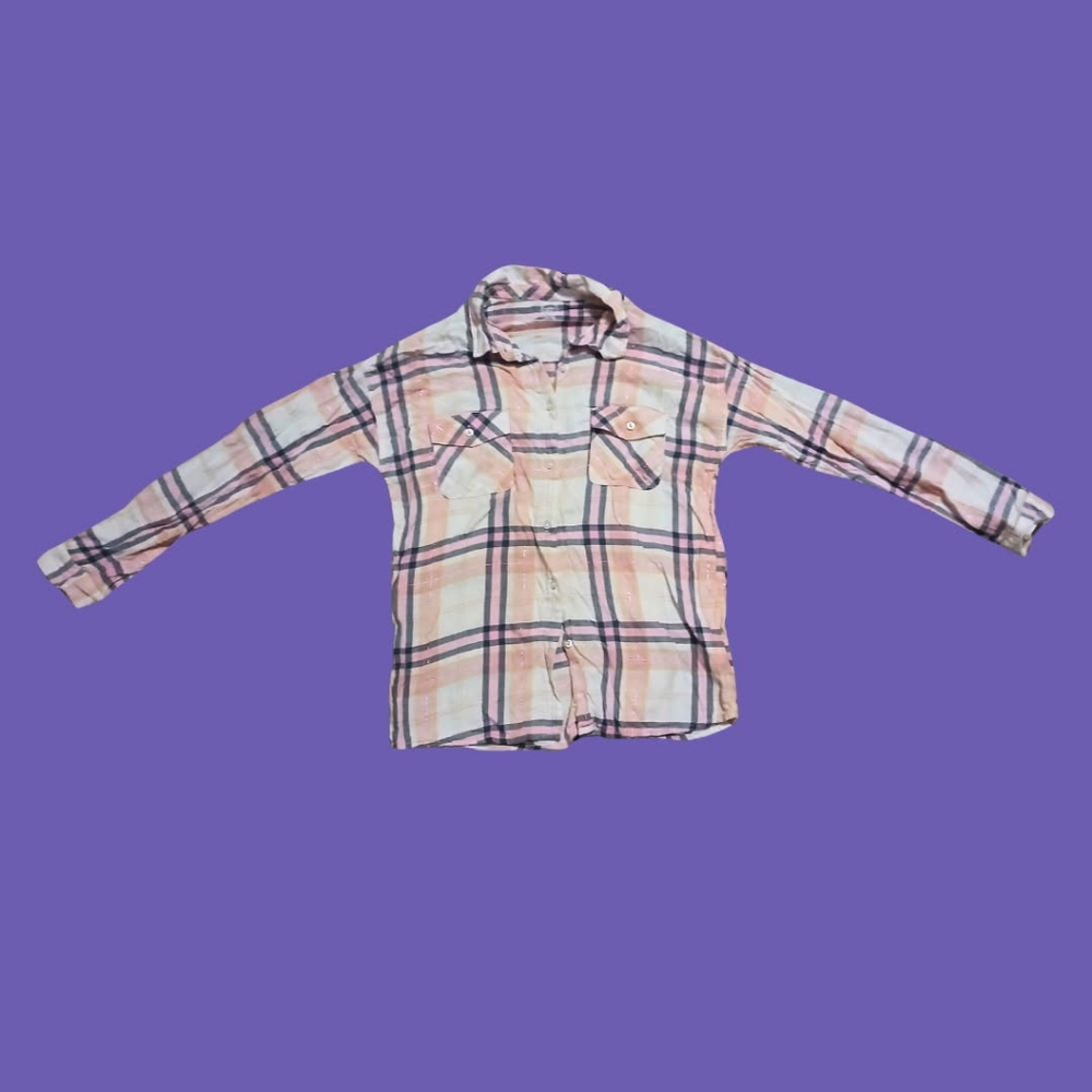 Kid's Girl's Pink and White Flannel Shirt Size 14-16
